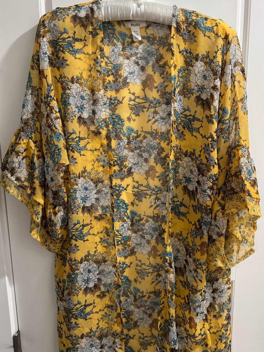 Mudd Yellow Floral Open-Front Kimono